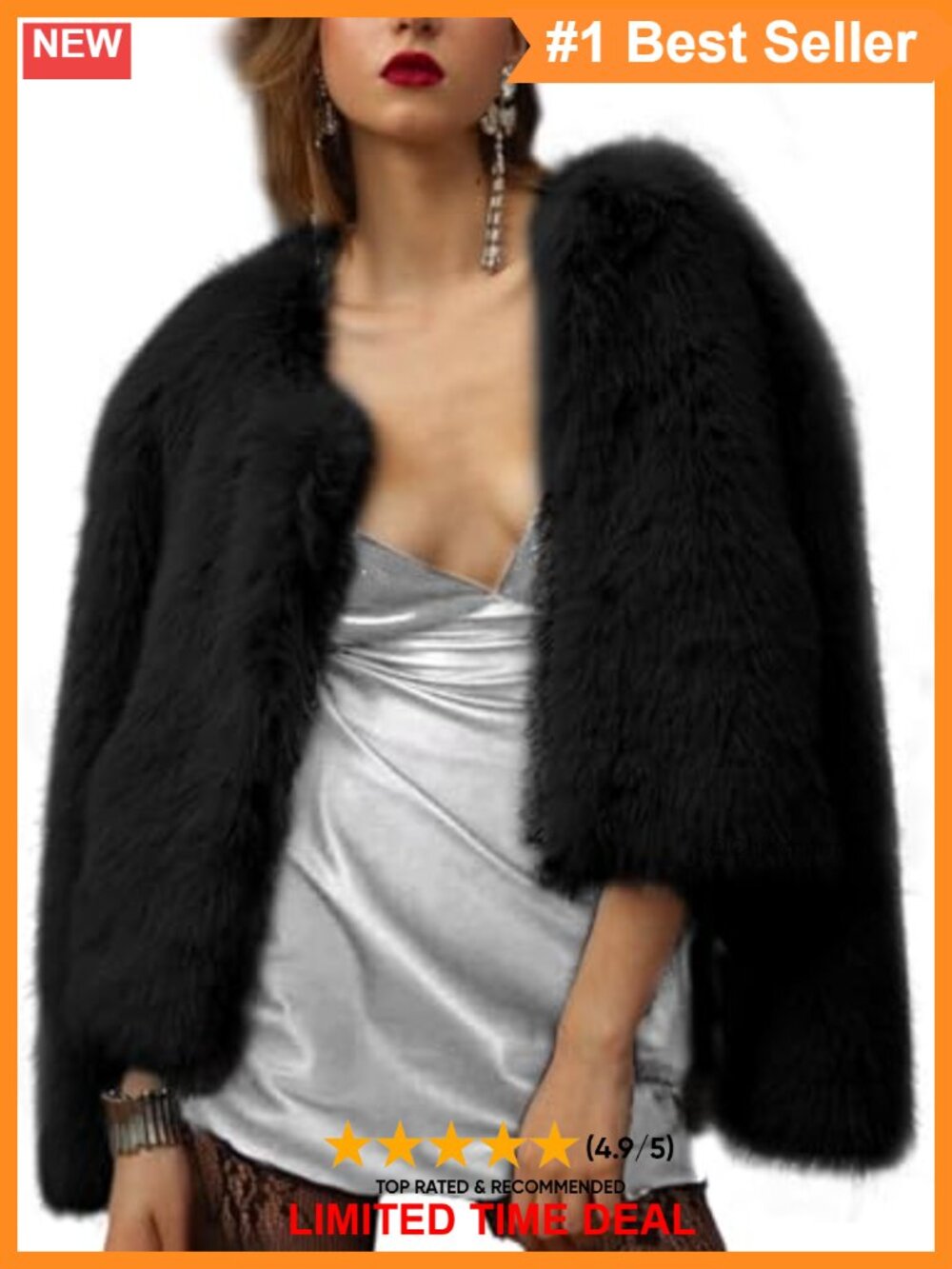 Womens Cropped Faux Fur Coat Long Sleeve Fluffy Jacket with Pockets